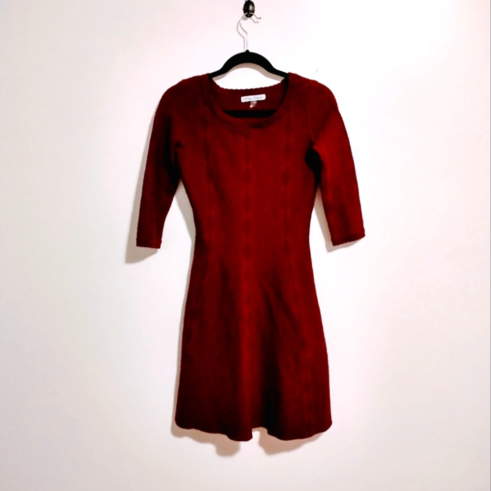 Danny & Nicole deep maroon textured sweater dress with scoop neck and flared shi